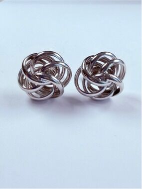 Fratelli Bovo Designer Love Knot Atomic Age Sterling Silver Stud Earrings Italy